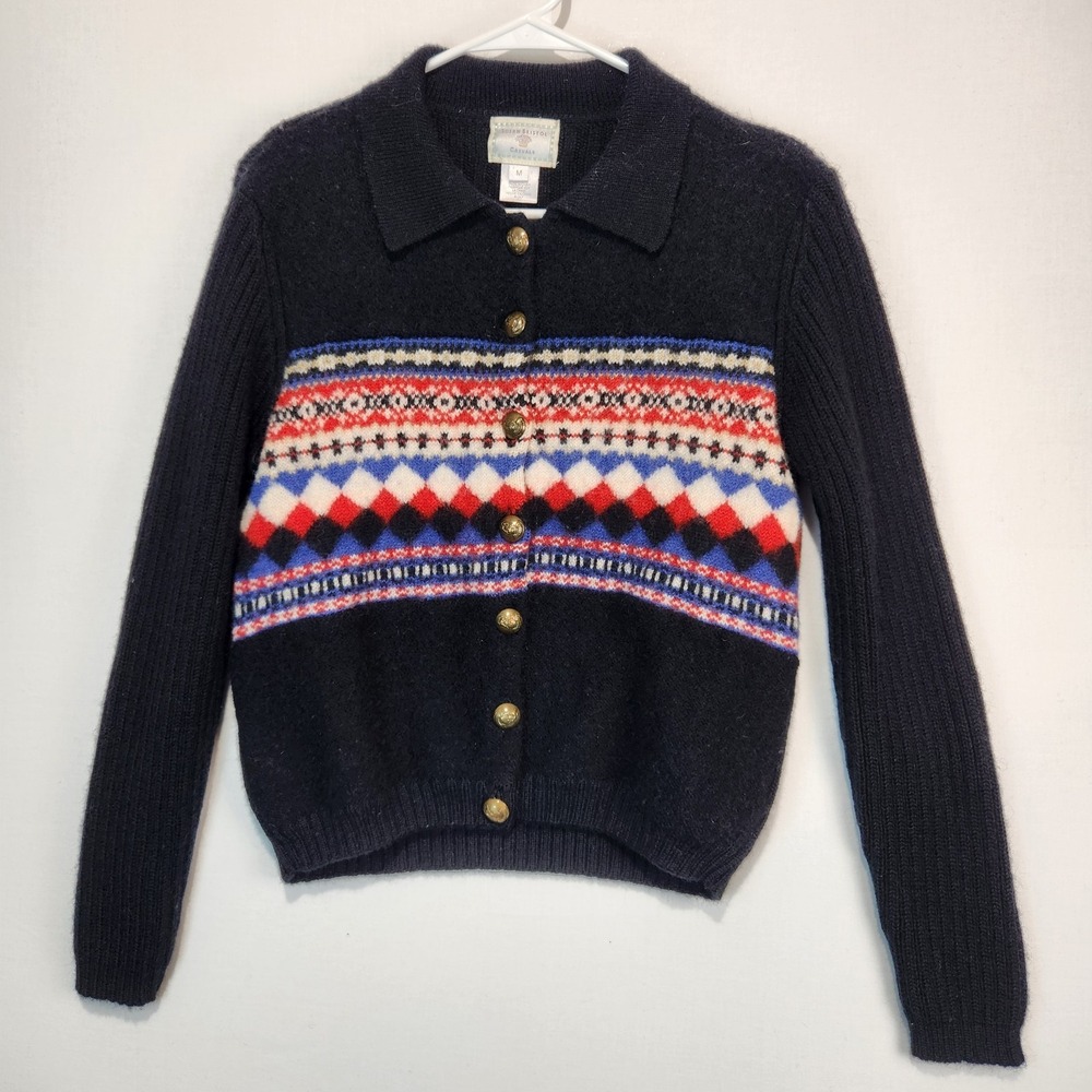 Susan Bristol Women's Vintage 100% Wool Cozy Sweater Navy Blue Size M